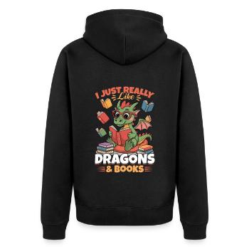 Fantasy Book reading Mythical Creatures - Unisex Premium Bio Zip Hoodie - Schwarz - Hinten - Nico (187cm)