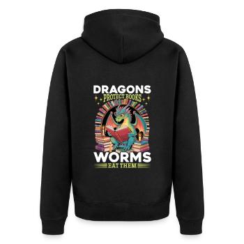Fantasy Book reading Mythical Creatures - Unisex Premium Bio Zip Hoodie - Schwarz - Hinten - Nico (187cm)