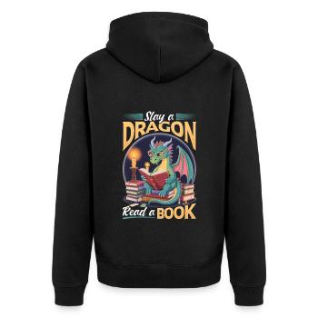 Fantasy Book reading Mythical Creatures - Unisex Premium Bio Zip Hoodie - Schwarz - Hinten - Nico (187cm)