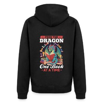 Fantasy Book reading Mythical Creatures - Unisex Premium Bio Zip Hoodie - Schwarz - Hinten - Nico (187cm)