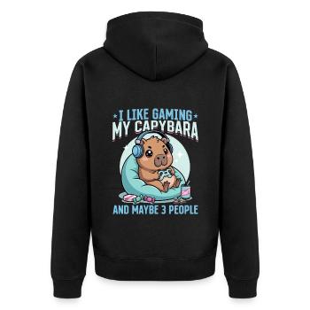 Gamer Gaming Capybara Video Game - Unisex Premium Bio Zip Hoodie - Schwarz - Hinten - Nico (187cm)