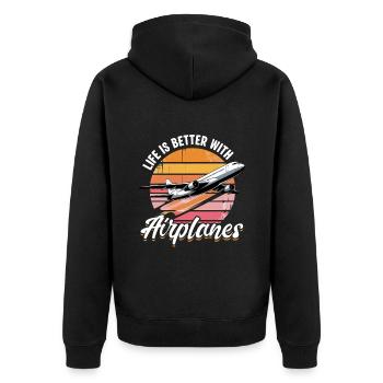 Airplane Kids Travel Pilot Toddler - Unisex Premium Organic Zip Hoodie - black - Back - Nico (187cm)