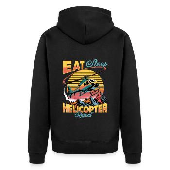 Helicopter funny Pilot - Unisex Premium Bio Zip Hoodie - Schwarz - Hinten - Nico (187cm)