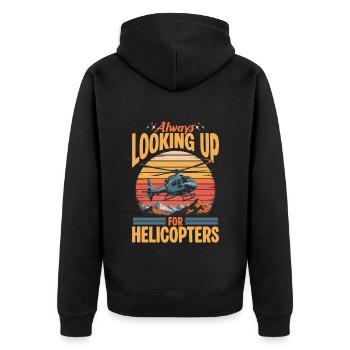 Helicopter funny Pilot - Unisex Premium Bio Zip Hoodie - Schwarz - Hinten - Nico (187cm)