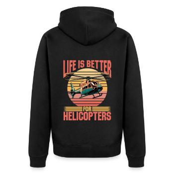 Helicopter funny Pilot - Unisex Premium Bio Zip Hoodie - Schwarz - Hinten - Nico (187cm)