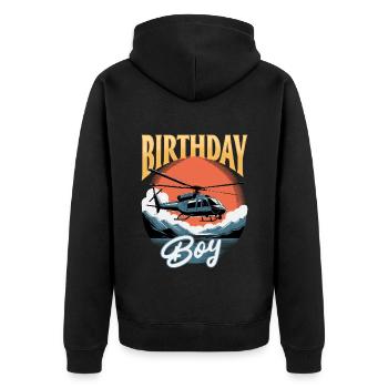 Helicopter funny Pilot - Unisex Premium Bio Zip Hoodie - Schwarz - Hinten - Nico (187cm)
