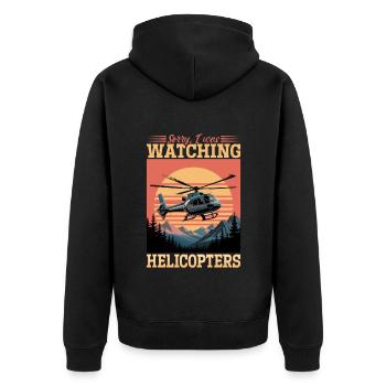 Helicopter funny Pilot - Unisex Premium Bio Zip Hoodie - Schwarz - Hinten - Nico (187cm)