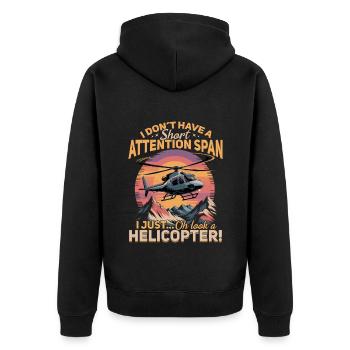 Helicopter funny Pilot - Unisex Premium Bio Zip Hoodie - Schwarz - Hinten - Nico (187cm)