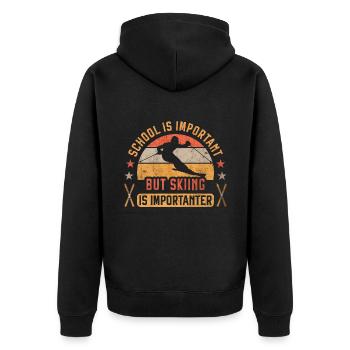 Schule ist wichtig, aber Skifahren ist wichtiger Ski - Unisex Premium Bio Zip Hoodie - Schwarz - Hinten - Nico (187cm)