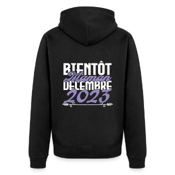 Annonce grossesse. bientôt Maman Décembre 2023.mom - Veste à capuche bio Premium Unisexe - noir - Dos - Nico (187cm)