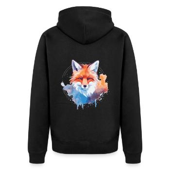 Aquarell Fuchs, Fuchs - Unisex Premium Bio Zip Hoodie - Schwarz - Hinten - Nico (187cm)