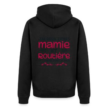 Deux Titres Mamie Routière Camionneuse Mémé Cadeau - Veste à capuche bio Premium Unisexe - noir - Dos - Nico (187cm)