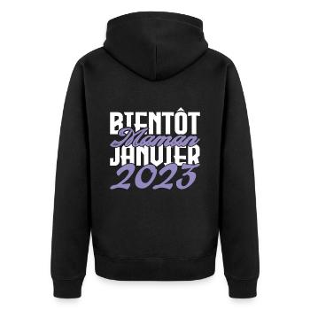Annonce grossesse. bientôt Maman Janvier 2023.mama - Veste à capuche bio Premium Unisexe - noir - Dos - Nico (187cm)