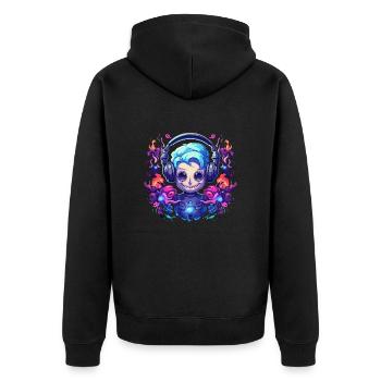 Synthwave Roboter Girl Design - Unisex Premium Bio Zip Hoodie - Schwarz - Hinten - Nico (187cm)
