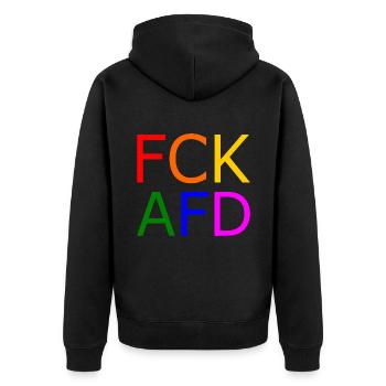Fck afd - Unisex Premium Bio Zip Hoodie - Schwarz - Hinten - Nico (187cm)