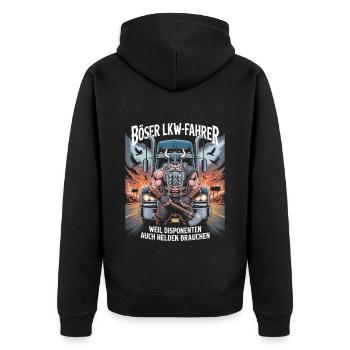 Camionneurs : parce que les répartiteurs ont aussi besoin de héros - Veste à capuche bio Premium Unisexe - noir - Dos - Nico (187cm)