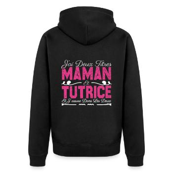 J'ai deux titres maman et Tutrice. Cadeau Maman - Veste à capuche bio Premium Unisexe - noir - Dos - Nico (187cm)