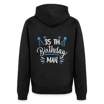 35 Jahre - Geburtstagsgeschenk 35 Jahre - Unisex Premium Bio Zip Hoodie - Schwarz - Hinten - Nico (187cm)