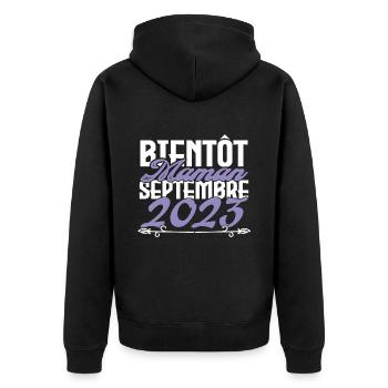 Annonce grossesse. bientôt Maman Septembre 2023. - Veste à capuche bio Premium Unisexe - noir - Dos - Nico (187cm)