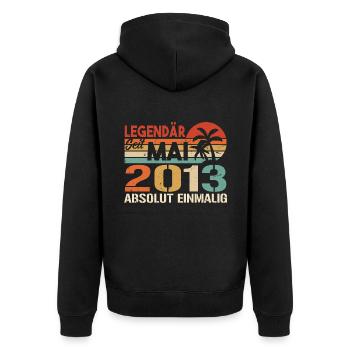 Legendär seit Mai 2013 - Geburtstag im Mai 2013 - Unisex Premium Bio Zip Hoodie - Schwarz - Hinten - Nico (187cm)