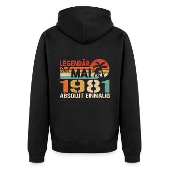 Legendary since May 1981 - Birthday in May 1981 - Unisex Premium Organic Zip Hoodie - black - Back - Nico (187cm)