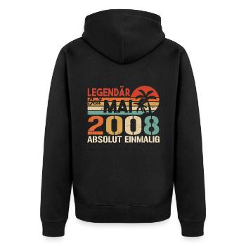 Legendär seit Mai 2008 - Geburtstag im Mai 2008 - Unisex Premium Bio Zip Hoodie - Schwarz - Hinten - Nico (187cm)