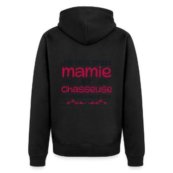 Zwei Titel Granny Hunter | Oma | Jagd - Unisex Premium Bio Zip Hoodie - Schwarz - Hinten - Nico (187cm)
