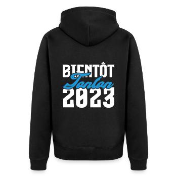 Cadeau Annonce grossesse bientôt Tonton 2023.Oncle - Veste à capuche bio Premium Unisexe - noir - Dos - Nico (187cm)