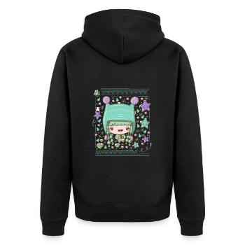 Christmas green festive bubble head cutie - Unisex Premium Organic Zip Hoodie - black - Back - Nico (187cm)