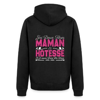 J'ai deux titres maman et Hôtesse. Cadeau Maman - Veste à capuche bio Premium Unisexe - noir - Dos - Nico (187cm)