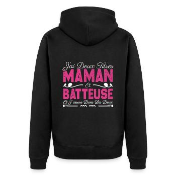 J'ai deux titres maman et Batteuse. Cadeau Maman - Veste à capuche bio Premium Unisexe - noir - Dos - Nico (187cm)