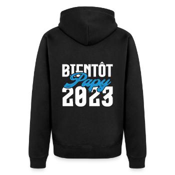 Cadeau Annonce grossesse bientôt Papy 2023. - Veste à capuche bio Premium Unisexe - noir - Dos - Nico (187cm)