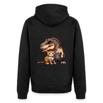 Cat cuddles with T-Rex - Unisex Premium Organic Zip Hoodie - black - Back - Nico (187cm)