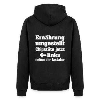 Ernährung umgestellt - lustiges Diätmotiv - Unisex Premium Bio Zip Hoodie - Schwarz - Hinten - Nico (187cm)