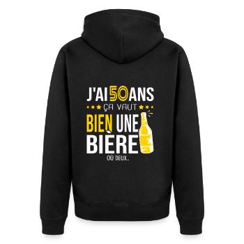 Cadeau d anniversaire 50 ans j ai 50 ans et bière - Veste à capuche bio Premium Unisexe - noir - Dos - Nico (187cm)