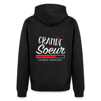 Grande Sœur Annonce Grossesse, Future Grande Sœur - Veste à capuche bio Premium Unisexe - noir - Dos - Nico (187cm)