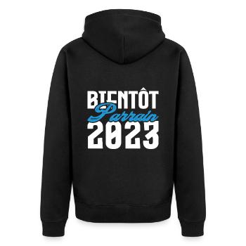 Cadeau Annonce grossesse bientôt Parrain 2023. - Veste à capuche bio Premium Unisexe - noir - Dos - Nico (187cm)