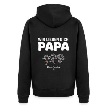 Wir lieben dich Papa dein Fanclub 3 Kinder - Unisex Premium Bio Zip Hoodie - Schwarz - Hinten - Nico (187cm)