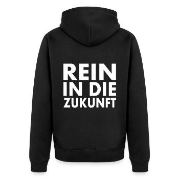 Rein in die zukunft - Unisex Premium Bio Zip Hoodie - Schwarz - Hinten - Nico (187cm)