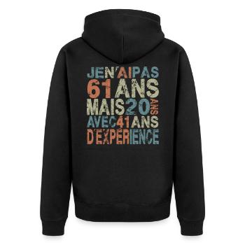 Je n'ai pas 61 ans mais 20 ans anniversaire 61 ans - Veste à capuche bio Premium Unisexe - noir - Dos - Nico (187cm)