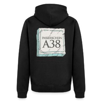 Passierschein A38 Ausgangssperre Home Office - Unisex Premium Bio Zip Hoodie - Schwarz - Hinten - Nico (187cm)