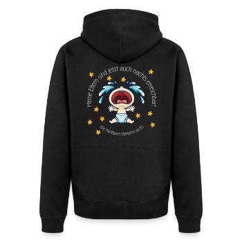 Baby (Eltern-Nachts-Erreichbar-Edition) - Unisex Premium Bio Zip Hoodie - Schwarz - Hinten - Nico (187cm)