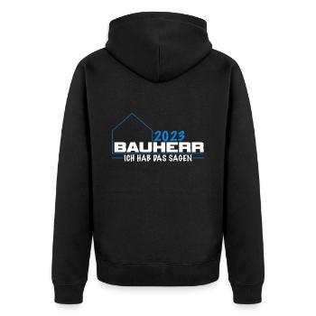 Bauherr 2023 ich hab das sagen Baustellen Hausbau - Unisex Premium Bio Zip Hoodie - Schwarz - Hinten - Nico (187cm)