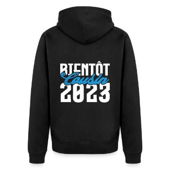 Cadeau Annonce grossesse bientôt Cousin 2023. - Veste à capuche bio Premium Unisexe - noir - Dos - Nico (187cm)