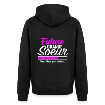 Grande Sœur Annonce Grossesse, Future Grande Sœur - Veste à capuche bio Premium Unisexe - noir - Dos - Nico (187cm)
