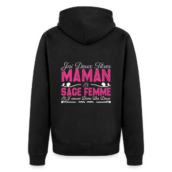 J'ai deux titres maman et Sage femme. Cadeau Maman - Veste à capuche bio Premium Unisexe - noir - Dos - Nico (187cm)