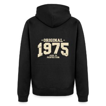 1975 Jahrgang geboren Vintage Geburtstag Geschenk - Unisex Premium Bio Zip Hoodie - Schwarz - Hinten - Nico (187cm)