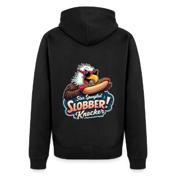 Star Spangled Slobber Knocker - Unisex Premium Bio Zip Hoodie - Schwarz - Hinten - Nico (187cm)