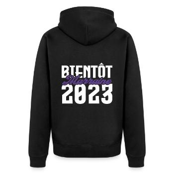 Cadeau Annonce grossesse bientôt Marraine 2023. - Veste à capuche bio Premium Unisexe - noir - Dos - Nico (187cm)