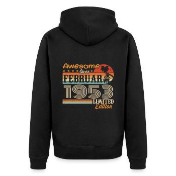 Geburtstag Vintage Geschenkidee Februar 1953 - Unisex Premium Bio Zip Hoodie - Schwarz - Hinten - Nico (187cm)